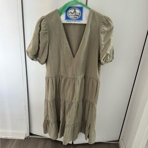 Zara deep v-neck linen dress